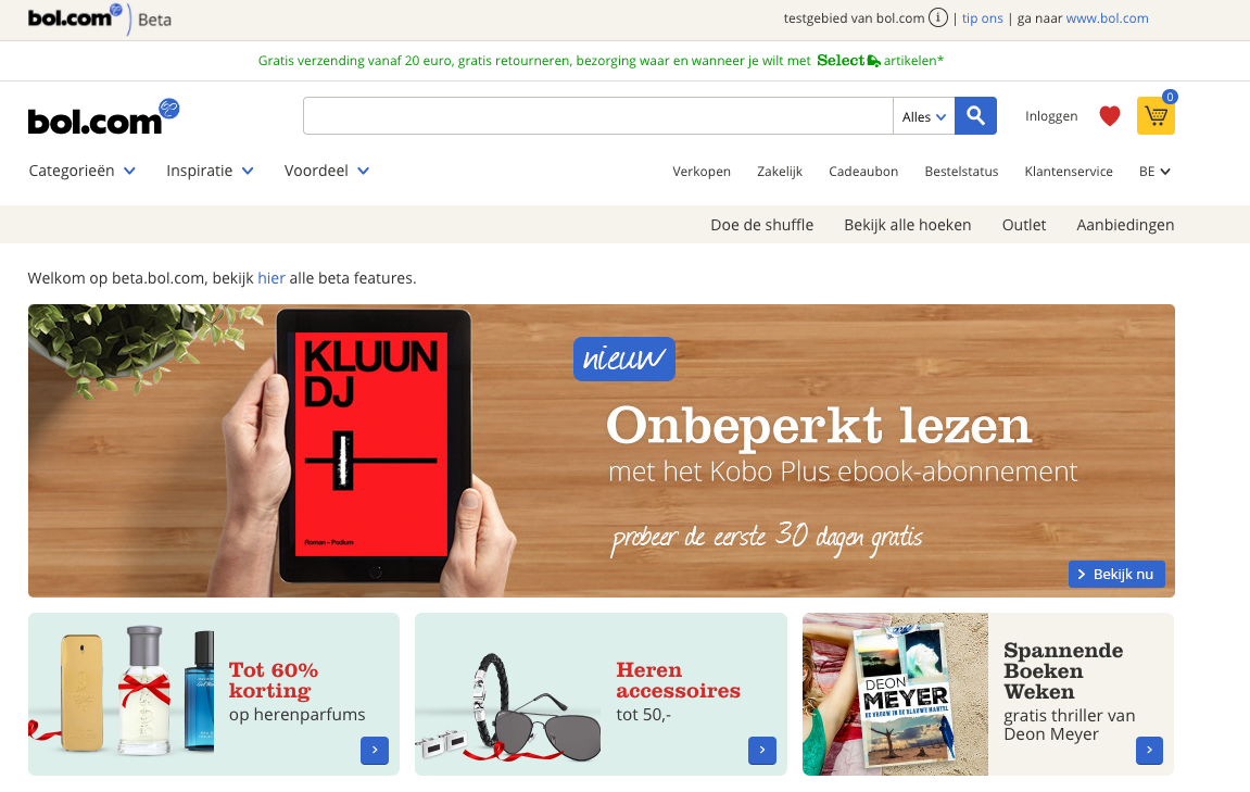 De bèta-site verschilt op het eerste gezicht niet zoveel van de ‘gewone’ bol.com. Het zijn net de kleine iteraties die voor verbetering moeten zorgen.